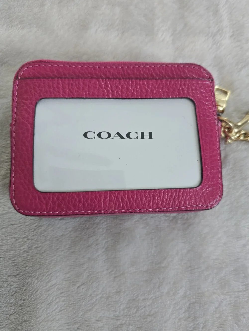 COACH Bold Pink Leather Card Case with Gold Chain